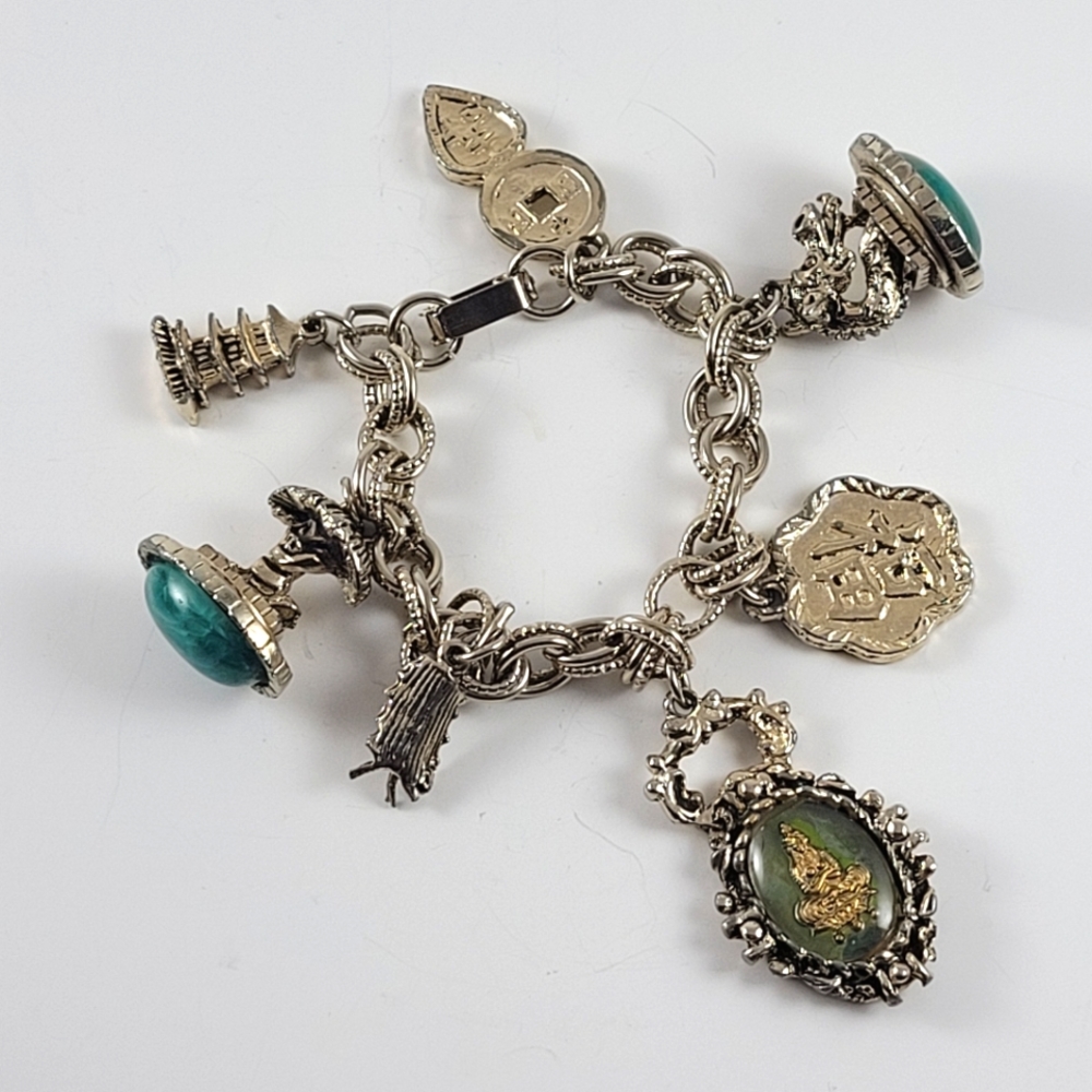 Vintage 1960's Asian Theme Fob Charm Bracelet